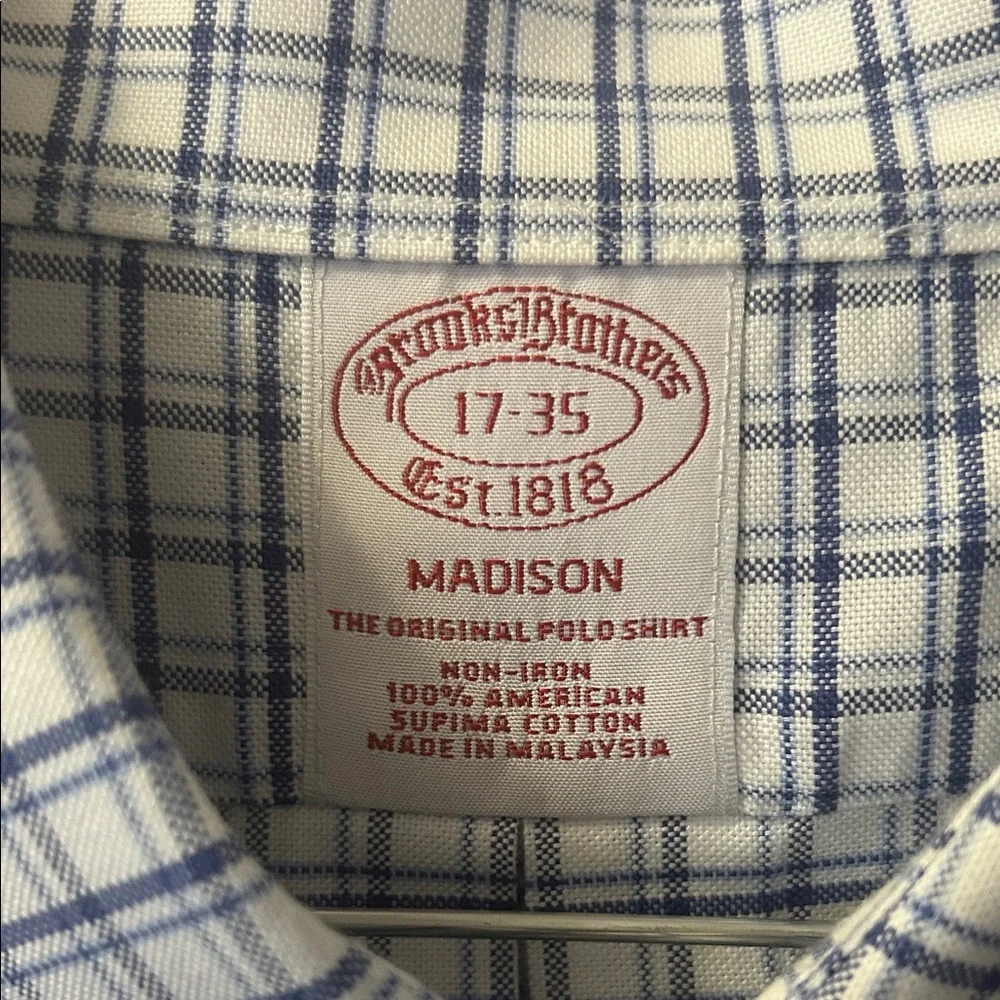 Brooks Brothers Men's White and Blue Plaid Dress Shirt